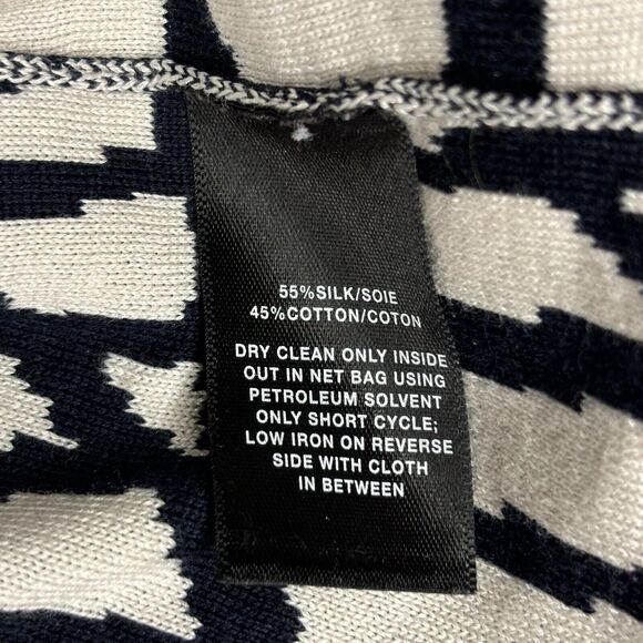 LAYFAYETTE 148 Navy Abstract Silk Blend Long Sleeve Sweater Classy Luxury Preppy - Picture 4 of 9